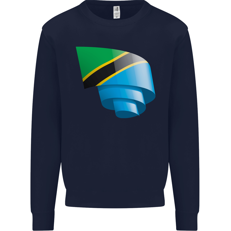Curled Tanzania Flag Tanzanian Day Football Mens Sweatshirt Jumper Navy Blue