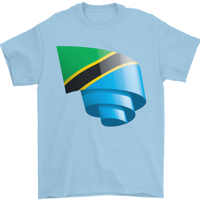 Curled Tanzania Flag Tanzanian Day Football Mens T-Shirt 100% Cotton Light Blue