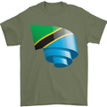 Curled Tanzania Flag Tanzanian Day Football Mens T-Shirt 100% Cotton Military Green