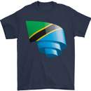 Curled Tanzania Flag Tanzanian Day Football Mens T-Shirt 100% Cotton Navy Blue