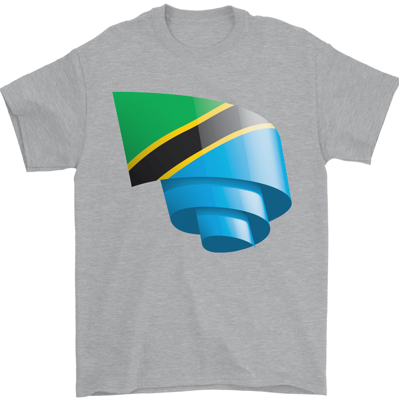 Curled Tanzania Flag Tanzanian Day Football Mens T-Shirt 100% Cotton Sports Grey