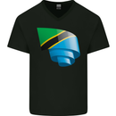Curled Tanzania Flag Tanzanian Day Football Mens V-Neck Cotton T-Shirt Black
