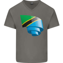 Curled Tanzania Flag Tanzanian Day Football Mens V-Neck Cotton T-Shirt Charcoal