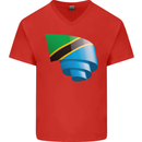 Curled Tanzania Flag Tanzanian Day Football Mens V-Neck Cotton T-Shirt Red