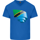 Curled Tanzania Flag Tanzanian Day Football Mens V-Neck Cotton T-Shirt Royal Blue