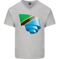 Curled Tanzania Flag Tanzanian Day Football Mens V-Neck Cotton T-Shirt Sports Grey