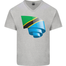 Curled Tanzania Flag Tanzanian Day Football Mens V-Neck Cotton T-Shirt Sports Grey