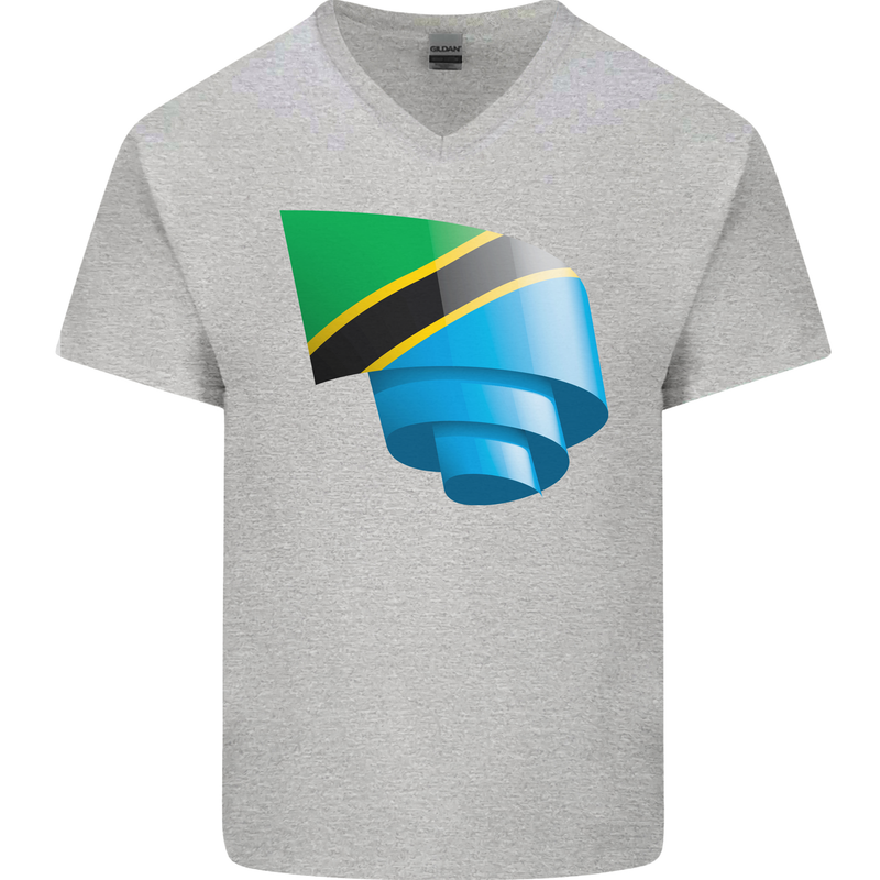 Curled Tanzania Flag Tanzanian Day Football Mens V-Neck Cotton T-Shirt Sports Grey