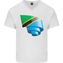 Curled Tanzania Flag Tanzanian Day Football Mens V-Neck Cotton T-Shirt White