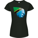 Curled Tanzania Flag Tanzanian Day Football Womens Petite Cut T-Shirt Black