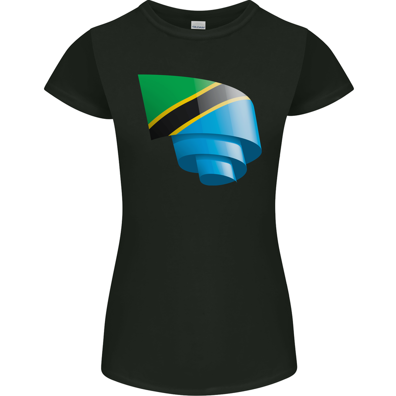 Curled Tanzania Flag Tanzanian Day Football Womens Petite Cut T-Shirt Black