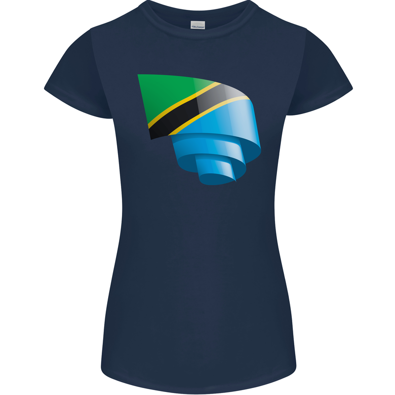 Curled Tanzania Flag Tanzanian Day Football Womens Petite Cut T-Shirt Navy Blue