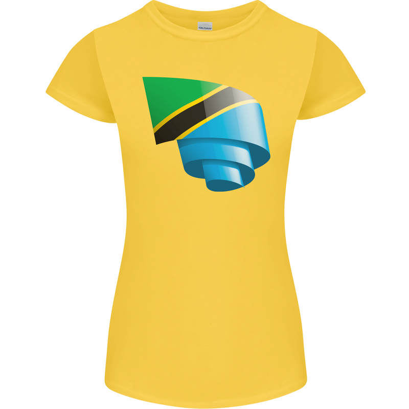 Curled Tanzania Flag Tanzanian Day Football Womens Petite Cut T-Shirt Yellow