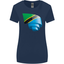 Curled Tanzania Flag Tanzanian Day Football Womens Wider Cut T-Shirt Navy Blue