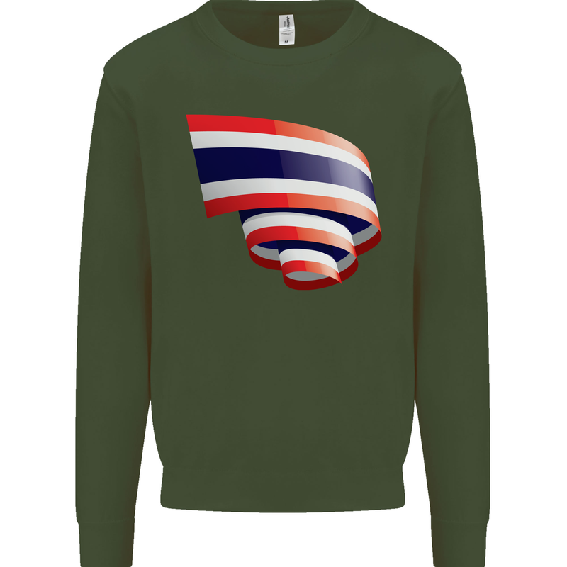 Curled Thailand Flag Thai Day Football Kids Sweatshirt Jumper Forest Green