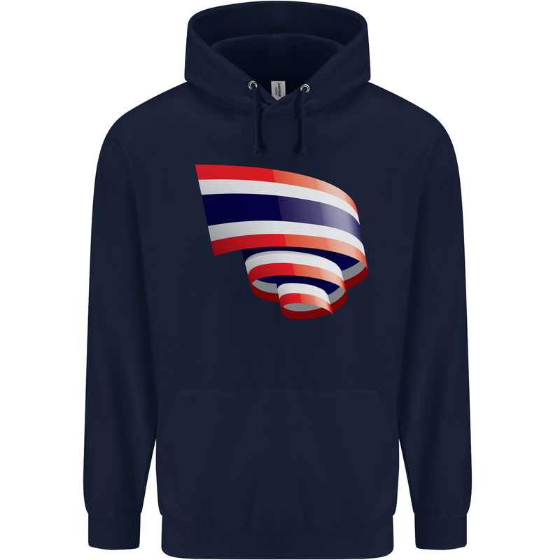 Curled Thailand Flag Thai Day Football Mens 80% Cotton Hoodie Navy Blue
