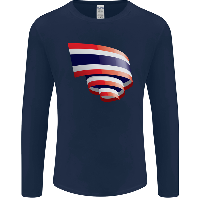 Curled Thailand Flag Thai Day Football Mens Long Sleeve T-Shirt Navy Blue