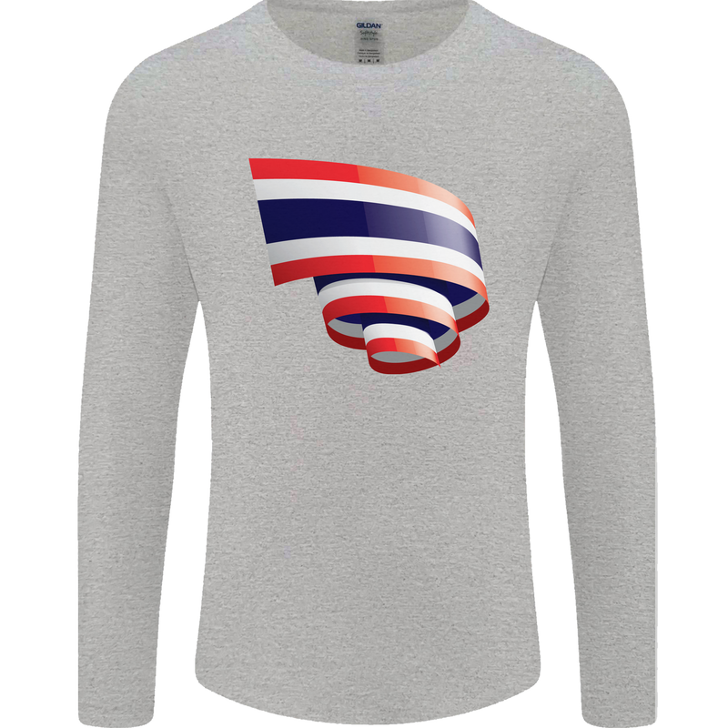 Curled Thailand Flag Thai Day Football Mens Long Sleeve T-Shirt Sports Grey