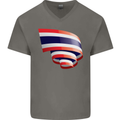 Curled Thailand Flag Thai Day Football Mens V-Neck Cotton T-Shirt Charcoal