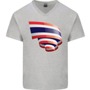 Curled Thailand Flag Thai Day Football Mens V-Neck Cotton T-Shirt Sports Grey