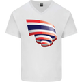 Curled Thailand Flag Thai Day Football Mens V-Neck Cotton T-Shirt White