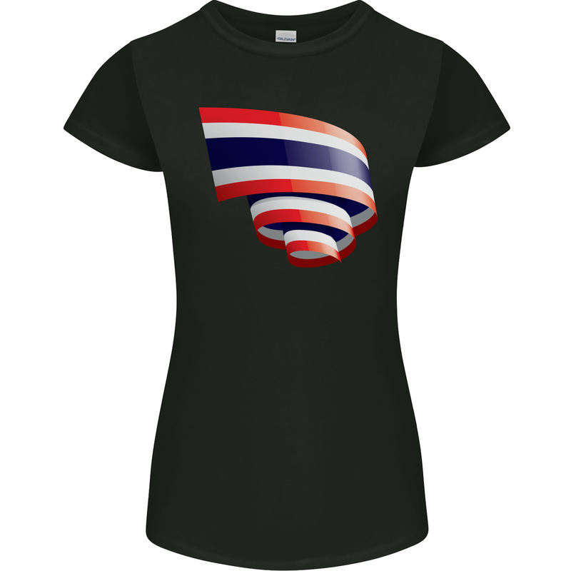 Curled Thailand Flag Thai Day Football Womens Petite Cut T-Shirt Black