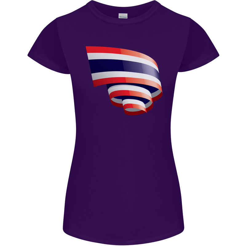 Curled Thailand Flag Thai Day Football Womens Petite Cut T-Shirt Purple