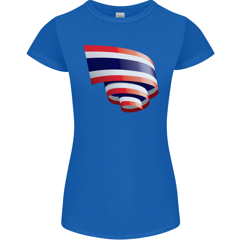 Curled Thailand Flag Thai Day Football Womens Petite Cut T-Shirt Royal Blue