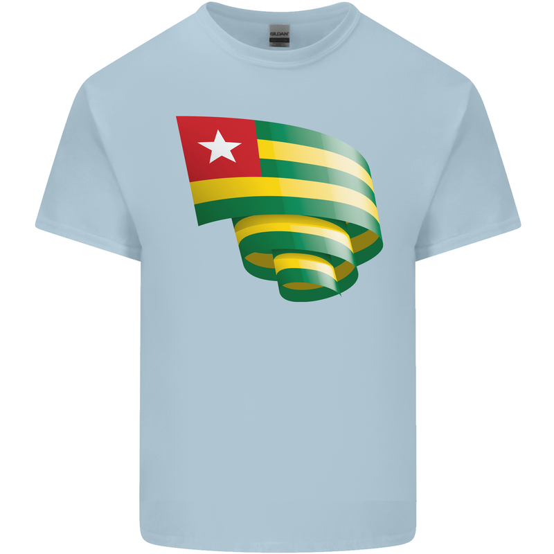 Curled Togo Flag Togolese Day Football Mens Cotton T-Shirt Tee Top Light Blue