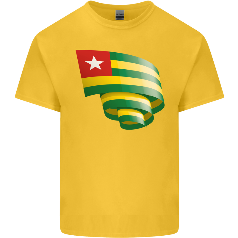Curled Togo Flag Togolese Day Football Mens Cotton T-Shirt Tee Top Yellow
