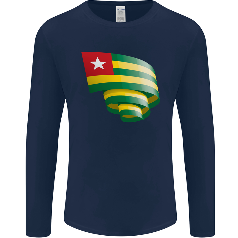 Curled Togo Flag Togolese Day Football Mens Long Sleeve T-Shirt Navy Blue