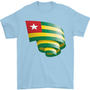 Curled Togo Flag Togolese Day Football Mens T-Shirt 100% Cotton Light Blue
