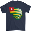 Curled Togo Flag Togolese Day Football Mens T-Shirt 100% Cotton Navy Blue