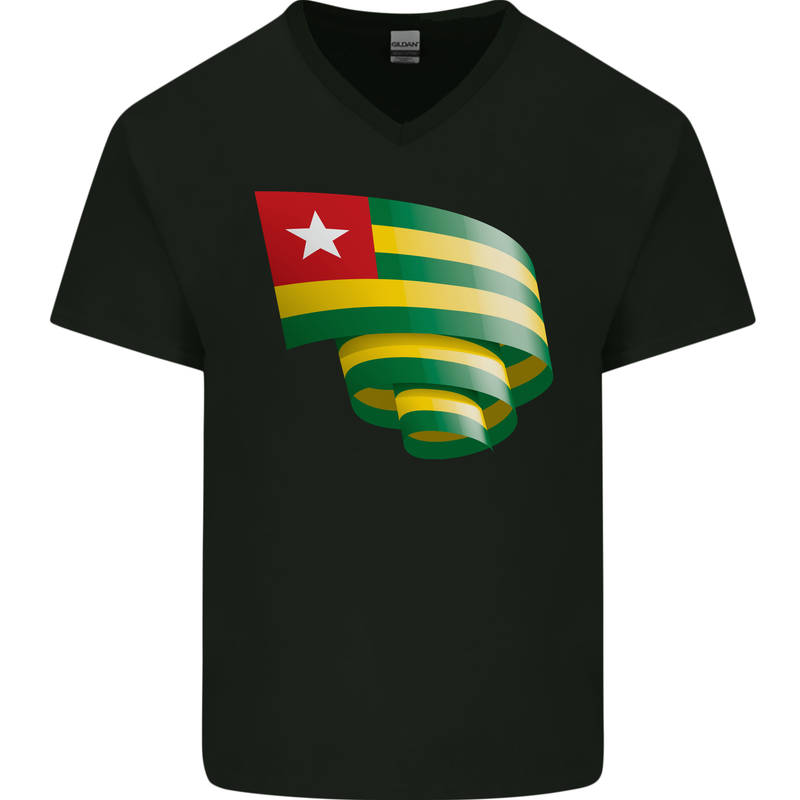 Curled Togo Flag Togolese Day Football Mens V-Neck Cotton T-Shirt Black