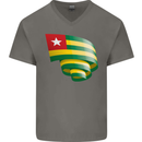 Curled Togo Flag Togolese Day Football Mens V-Neck Cotton T-Shirt Charcoal