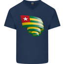 Curled Togo Flag Togolese Day Football Mens V-Neck Cotton T-Shirt Navy Blue