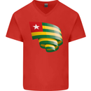 Curled Togo Flag Togolese Day Football Mens V-Neck Cotton T-Shirt Red