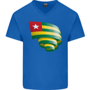 Curled Togo Flag Togolese Day Football Mens V-Neck Cotton T-Shirt Royal Blue