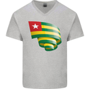 Curled Togo Flag Togolese Day Football Mens V-Neck Cotton T-Shirt Sports Grey