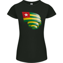 Curled Togo Flag Togolese Day Football Womens Petite Cut T-Shirt Black