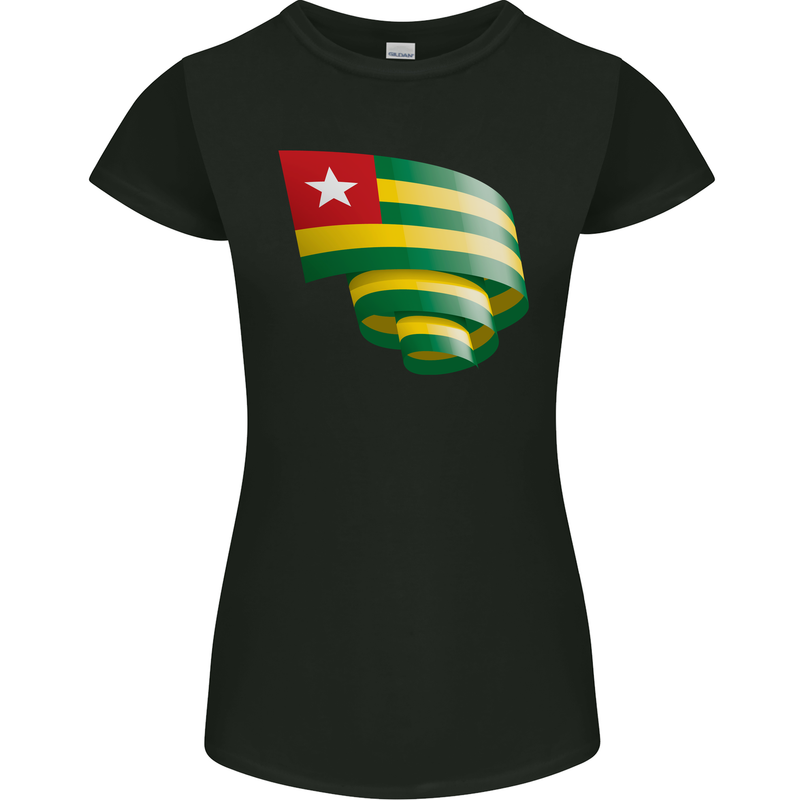 Curled Togo Flag Togolese Day Football Womens Petite Cut T-Shirt Black