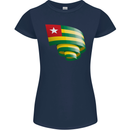 Curled Togo Flag Togolese Day Football Womens Petite Cut T-Shirt Navy Blue