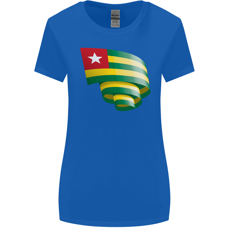 Curled Togo Flag Togolese Day Football Womens Wider Cut T-Shirt Royal Blue