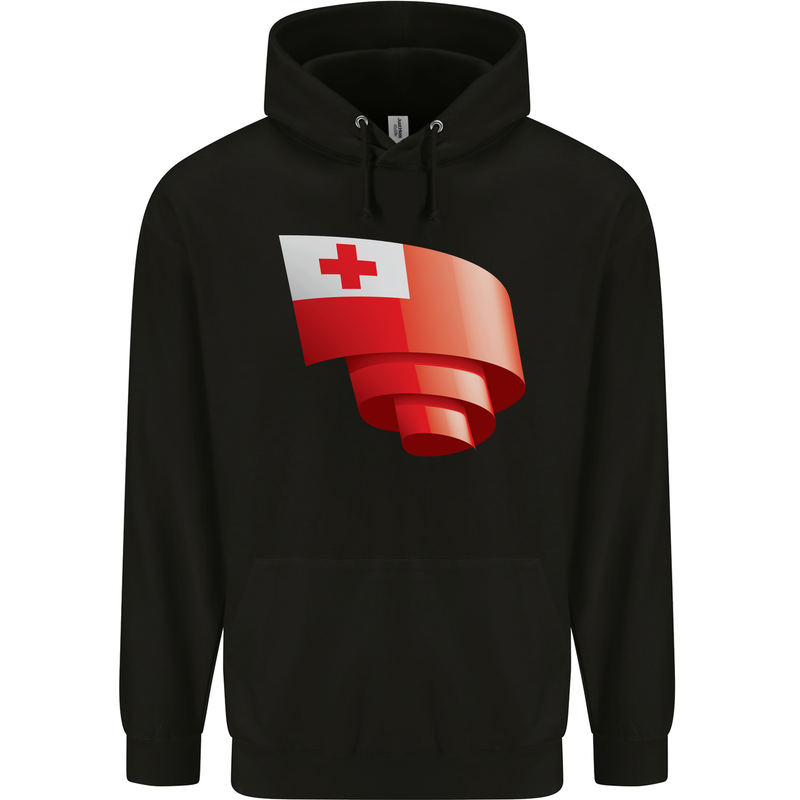 Curled Tongo Flag Tongan Day Football Childrens Kids Hoodie Black