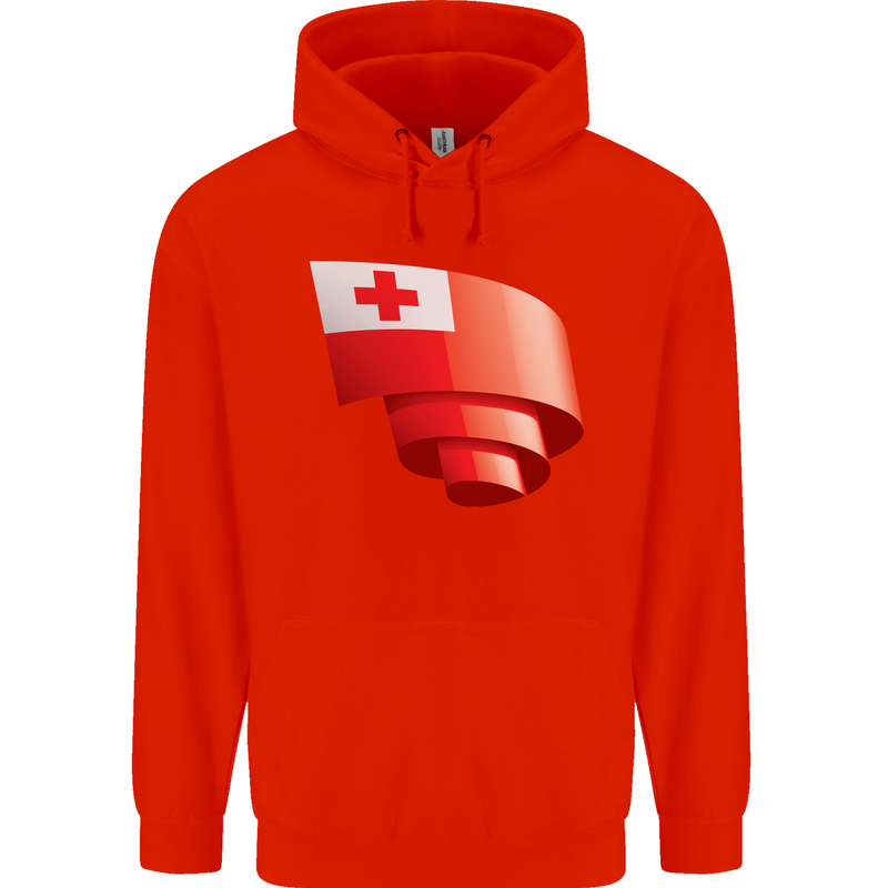 Curled Tongo Flag Tongan Day Football Childrens Kids Hoodie Bright Red