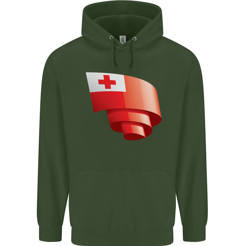 Curled Tongo Flag Tongan Day Football Childrens Kids Hoodie Forest Green