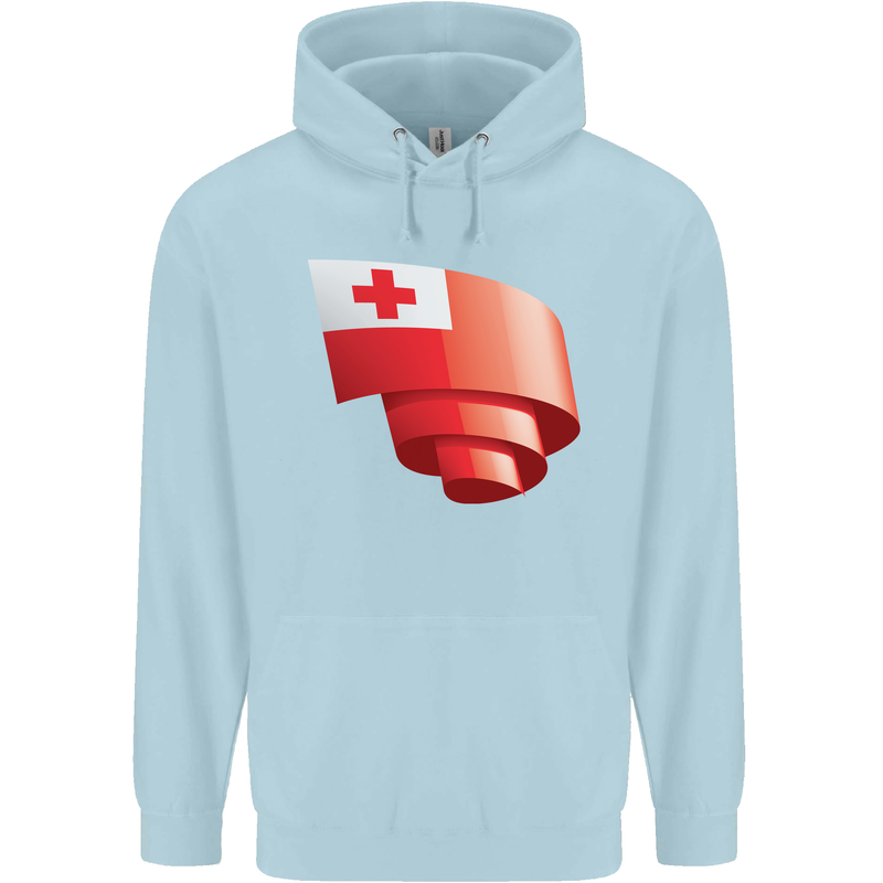 Curled Tongo Flag Tongan Day Football Childrens Kids Hoodie Light Blue