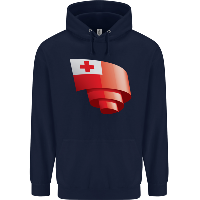 Curled Tongo Flag Tongan Day Football Childrens Kids Hoodie Navy Blue