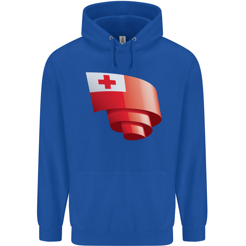 Curled Tongo Flag Tongan Day Football Childrens Kids Hoodie Royal Blue