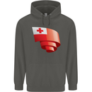 Curled Tongo Flag Tongan Day Football Childrens Kids Hoodie Storm Grey